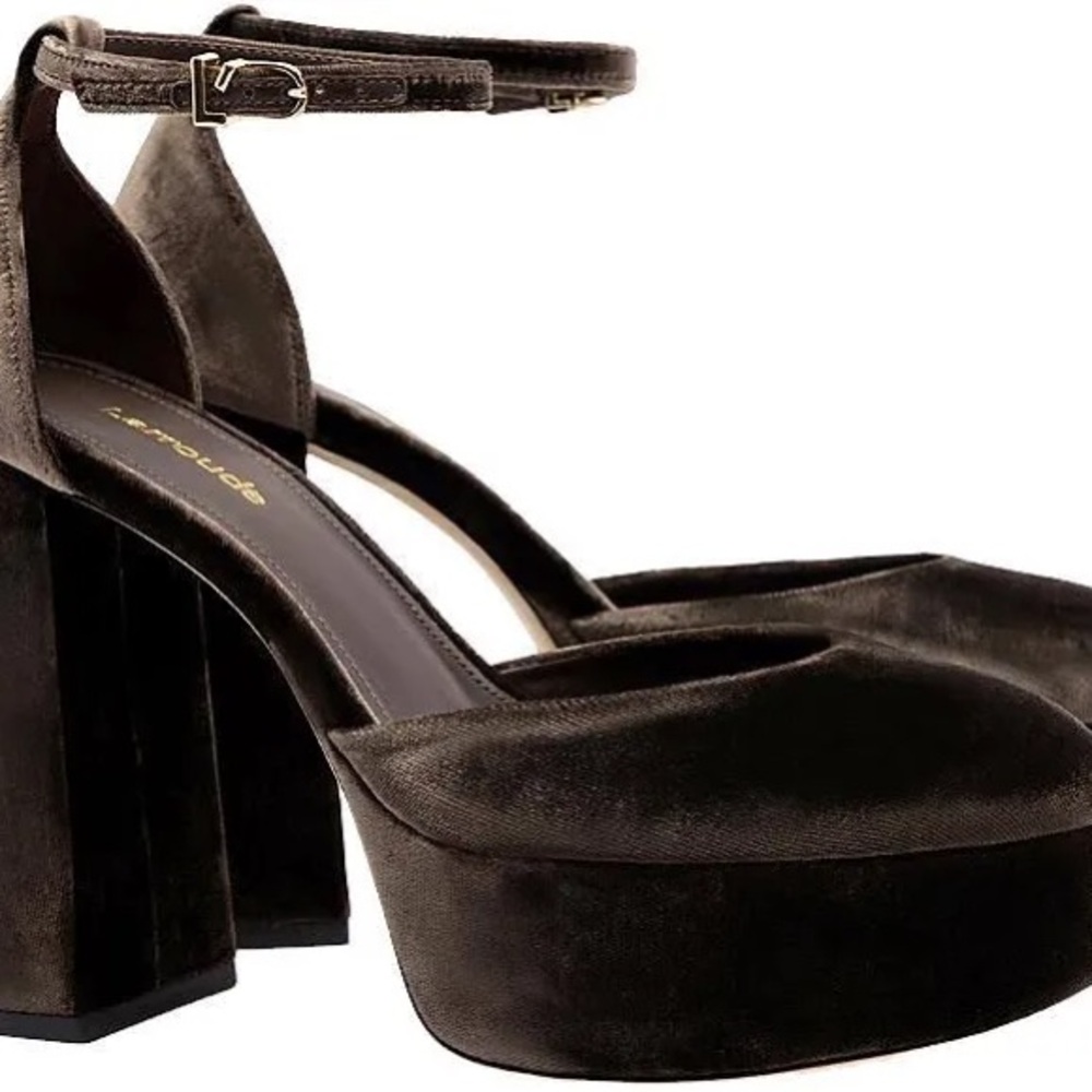 Larroude Dark Brown Velvet Platform Ankle-Strap Heels